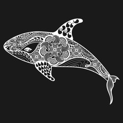 Zentangle stylized white Sea Shark. Hand Drawn vector illustrati