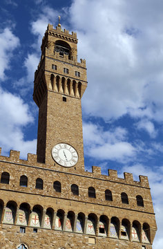 Florence Historic clock tower building in the main city square