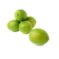 Pile of multiple ripe limes, composition isolated over the white