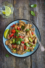 Whole wheat pasta  with chicken and vegetables