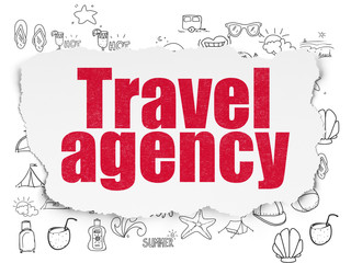 Tourism concept: Travel Agency on Torn Paper background