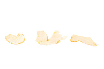 Parts of tangerine peel isolated on white background