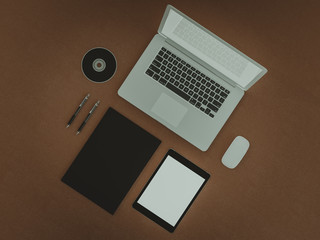 Mockup business template. Set of elements on the braun table.