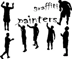 Poster de jardin Graffiti peintres de graffitis 1 silhouette vecteur