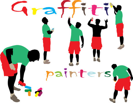 graffiti painters 3 vector silhouette