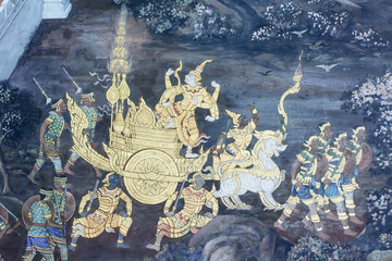 Mural painting in wat phra kaew, Bangkok Thailand   © dsom