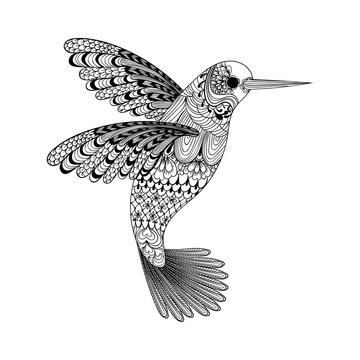 Zentangle stylized black Hummingbird. Hand Drawn vector illustra