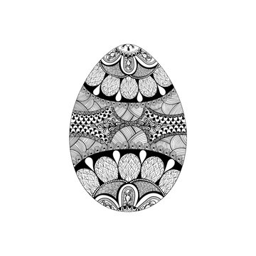 Zentangle stylized black Easter Egg. Hand Drawn vector illustrat