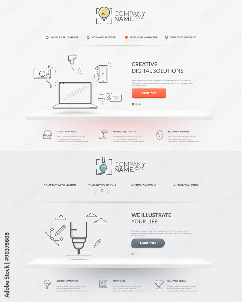 Wall mural set of two front pages of website with personal company concept logo and icons