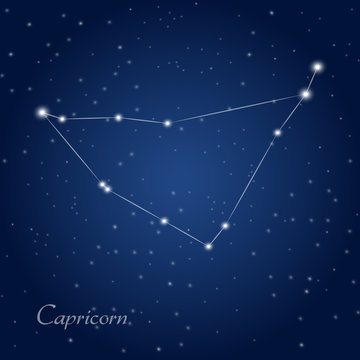 Capricorn constellation zodiac sign at starry night sky 