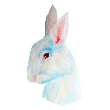 Watercolor white cute rabbit for Easter. Vector hand drawn illus