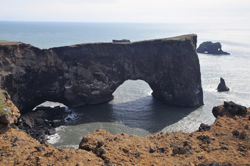Dyrhólaey peninsula stone arc in ocean, Iceland