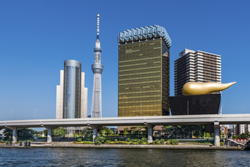 TOKYO, JAPAN - AUGUST 6:  Tokyo skyline along the Sumida River i
