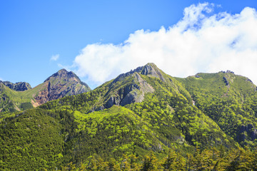 八ヶ岳の編笠山から望む　赤岳・ギボシ・権現岳