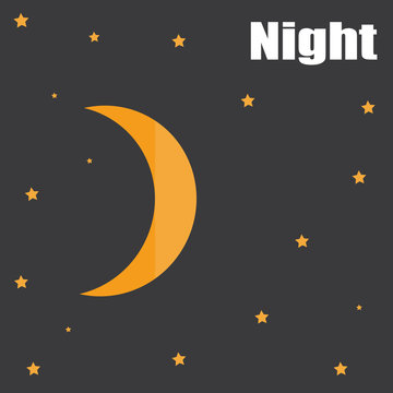 a picture of the moon at night with stars. flat design