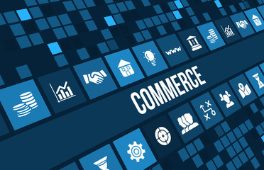 Commerce concept image with business icons and copyspace.