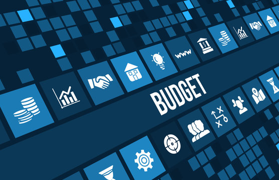 Budget concept image with business icons and copyspace.