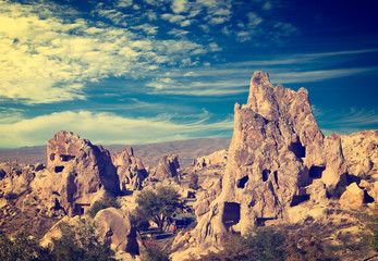 Vintage photo of Cappadocia Rock formations in Goreme National Park, Turkey