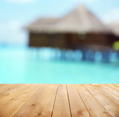 Wooden table  with abstract  blur background