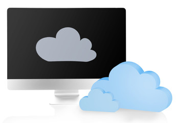 New modern PC with clouds. Cloud computing concept