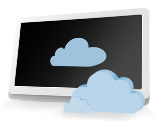 Tablet PC with clouds. Cloud computing concept