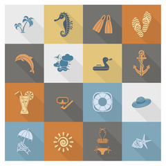 Summer and Beach Simple Flat Icons