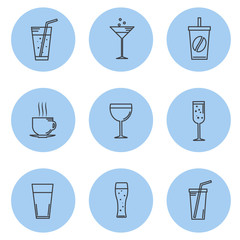 Vector illustration. Set kontturnyh lines Icon beverage and