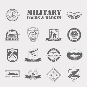 Military and armored vehicles logos and badges. Graphic template