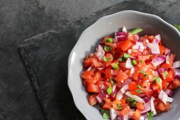 Tomato salsa, overhead view