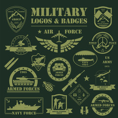 Military and armored vehicles logos and badges. Graphic template