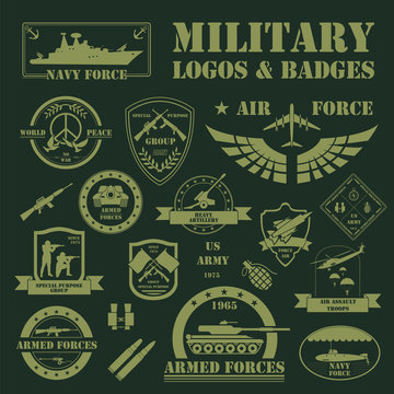 Military and armored vehicles logos and badges. Graphic template