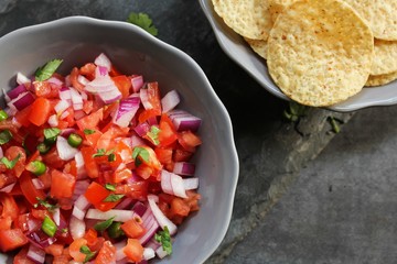 Tomato salsa, overhead view