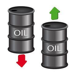 black oil barrel with red and green arrows on white background e