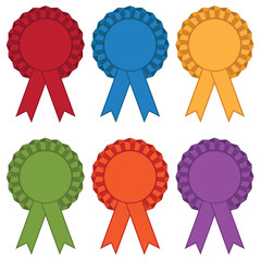 rosette ribbon ornaments vector red blue yellow green orange purple clipart with copy space isolated on white