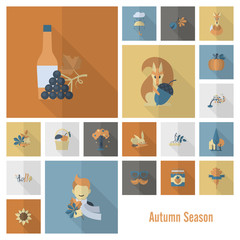 Set of Flat Autumn Icons