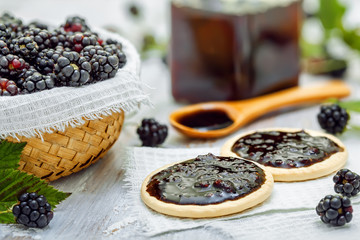 Blackberry jam on cookies