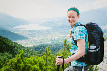 Tourist Hiking in the Italian Alps