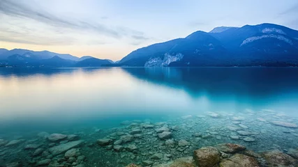 Fond de hotte en verre imprimé Bleu Lac Wolfgangsee en Autriche