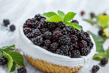 Fresh blackberries on table