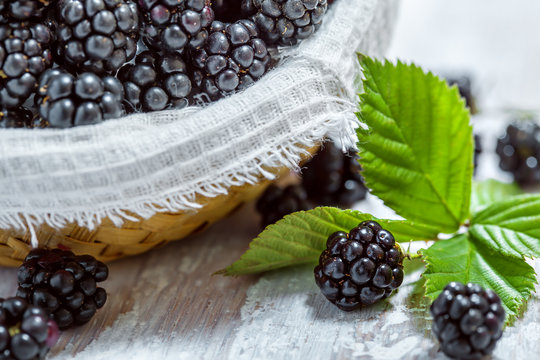 Fresh blackberries on table, close-up macro shot