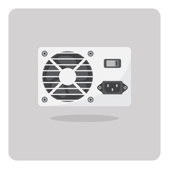 Vector of flat icon, power supply for computer on isolated background