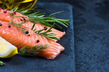 fresh salmon steaks with herbs and lemon