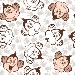 Seamless pattern with cute faces of monkeys. Kids  background.