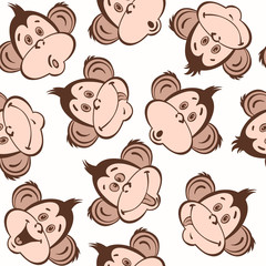 Fototapeta premium Seamless pattern with cute faces of monkeys. Kids background.