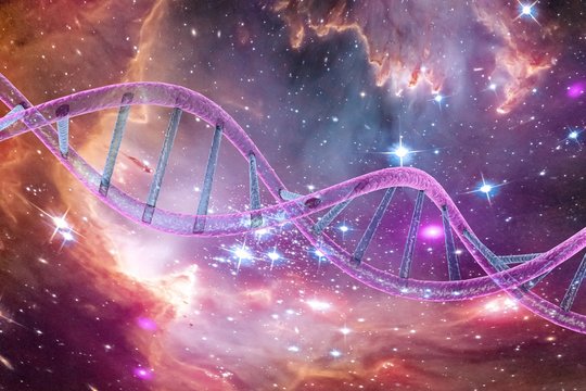 DNA, double helix of DNA, DNA chains on space background, scientific background. Elements of this image furnished by NASA