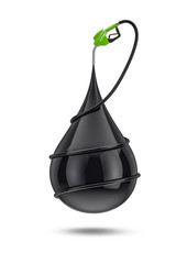 Oil drop nozzle / 3D render of oil drop with hose and nozzle