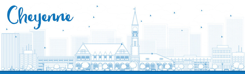 Outline Cheyenne (Wyoming) Skyline with Blue Buildings