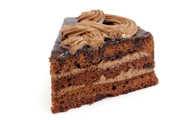 Piece of chocolate cake decorated