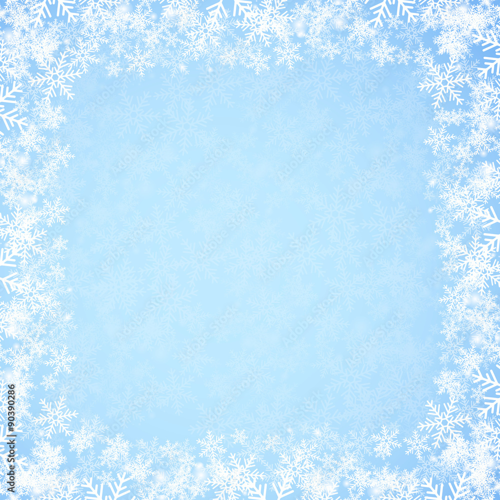 Wall mural Abstract blue Christmas background with snowflakes.