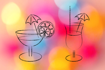 hand drawn cocktails and drink glasses sketch